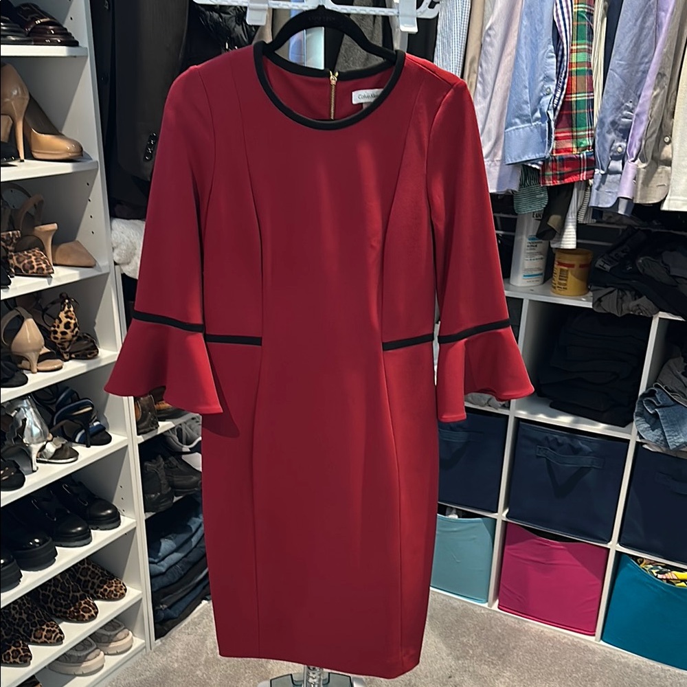 Elegant Red Dress with Black Trim